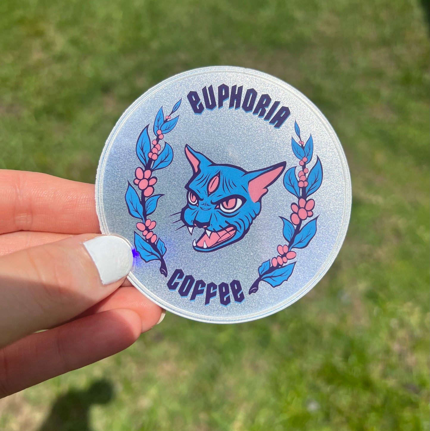 Holographic Euphoria Coffee Logo Sticker